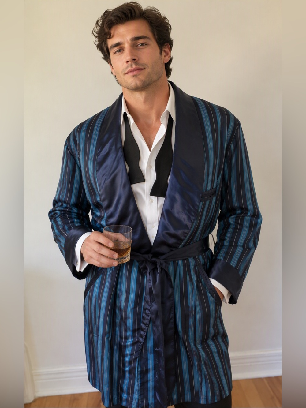 Vintage Men’s Smoking Jacket Stripe Blue